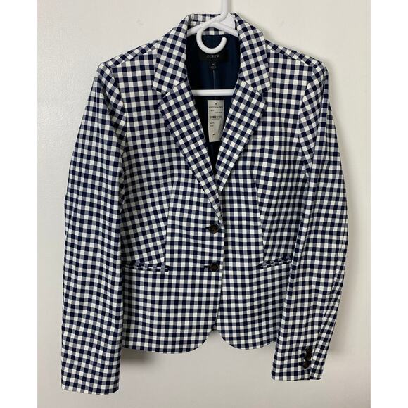 NEW Women J. Crew Gingham 2-button check plaid blazer sport jacket coat, M - Picture 1 of 5